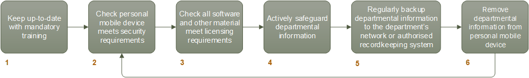 The diagram provides an overview of the steps required by employees when managing their personal mobile devices