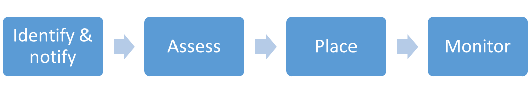 Process  1. Identify and notify 2. Assess 3. Place 4. Monitor